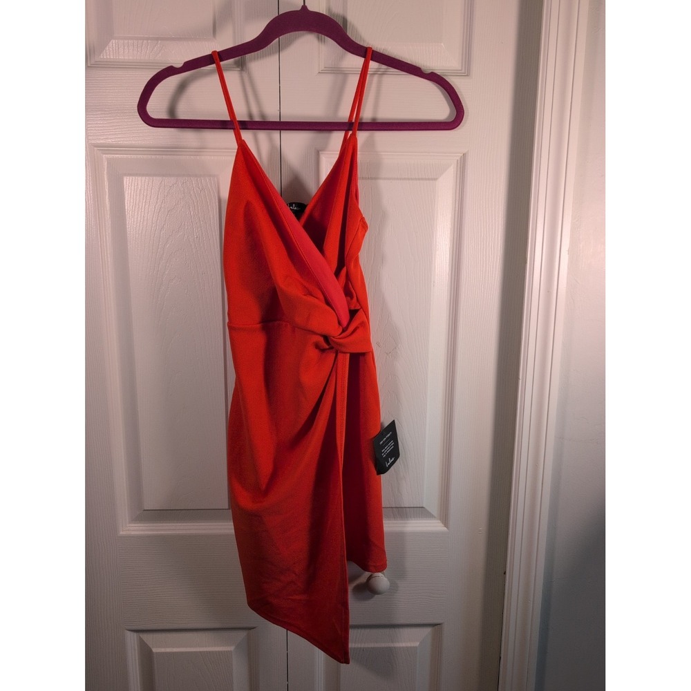 Lulus | Orange Faux Wrap Mini Dress Knotted Waist V-Neck Bodycon Size XS